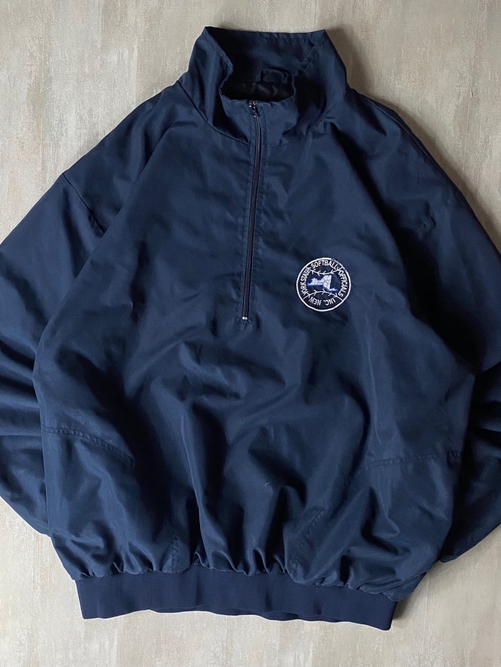 Vintage Style Navy 1/4 Zip Pullover Jacket Mens XL NY State Softball Polyester